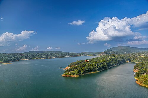 Umiam Lake (locally known as Dam sait) is a reservoir in the hills 15 km (9.3 mi) north of Shillong in the state of Meghalaya, India