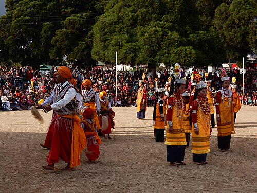 The Nongkrem Dance Festival of Meghalaya is celebrated during autumn at Smit, the cultural centre of the Khasi Hills